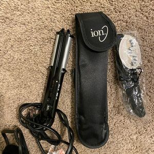 Mini hair straightener and curler with accessories